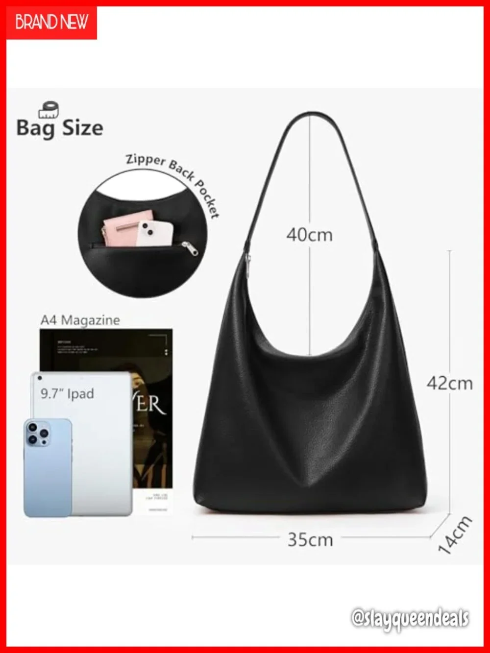 Slouchy Vegan Leather Hobo Shoulder Bag 18L